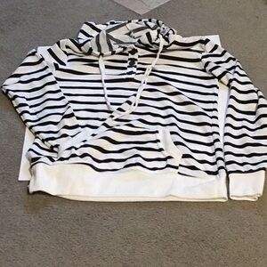 Hoodie Size XL Black/White Striped w/ Front Pocket
